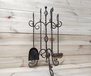 Hand Forged Fireplace Tools Set: Bronze Finish, 4 Piece with Stand