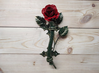Hand Forged Rose Door Handle: Metal Flower Handle