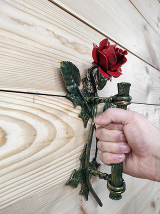 Hand Forged Rose Door Handle: Metal Flower Handle