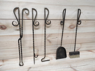 Forged fireplace tools set, fireplace poker, fireplace tongs, shovel, broom, floor stand, hand forged, fireplace gift