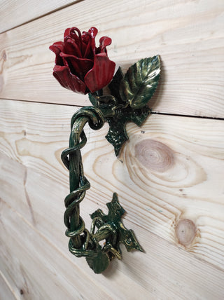 Hand Forged Rose Door Handle: Metal Flower Handle (13.77")