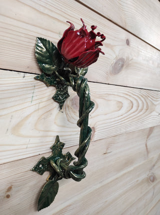 Hand Forged Rose Door Handle: Metal Flower Handle (13.77")