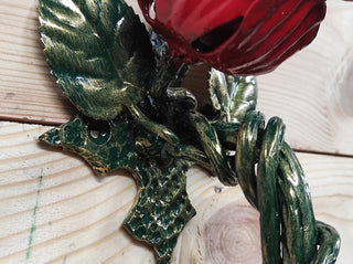 Hand Forged Rose Door Handle: Metal Flower Handle (13.77")