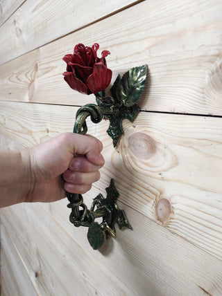Hand Forged Rose Door Handle: Metal Flower Handle (13.77")