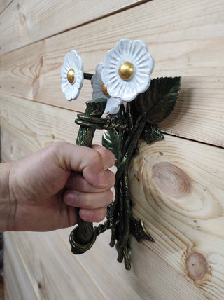 Hand Forged Daisy Door Handle: Metal Flower Handle