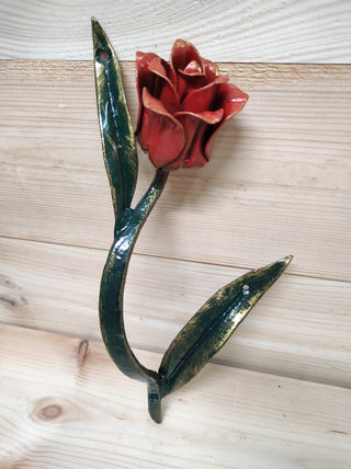 Hand Forged Tulip Door Handle: Metal Flower Handle (11.81")