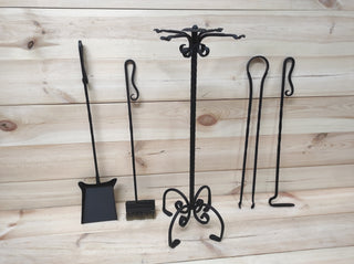 Forged fireplace tools set, fireplace poker, fireplace tongs, shovel, broom, floor stand, hand forged, fireplace gift