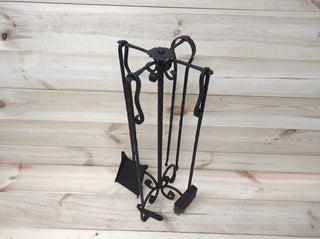 Forged fireplace tools set, fireplace poker, fireplace tongs, shovel, broom, floor stand, hand forged, fireplace gift