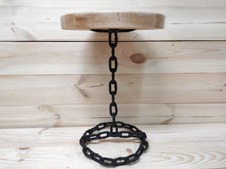 Handmade Beech Wood Table: Forged Iron Base, Bedside Plant Stand