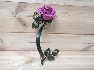 Hand Forged Pink Rose Door Handle: Metal Flower Pull