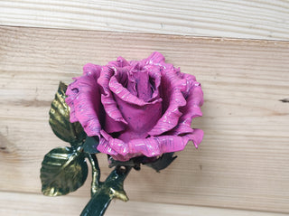 Hand Forged Pink Rose Door Handle: Metal Flower Pull