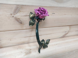 Hand Forged Pink Rose Door Handle: Metal Flower Pull