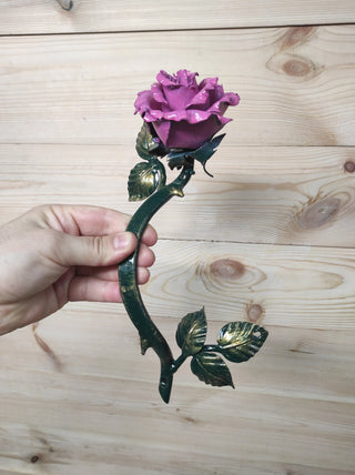Hand Forged Pink Rose Door Handle: Metal Flower Pull
