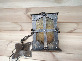 Hand Forged Medieval Lantern: Wrought Iron Hanging Ceiling Light