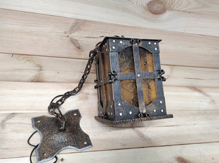 Hand Forged Medieval Lantern: Wrought Iron Hanging Ceiling Light