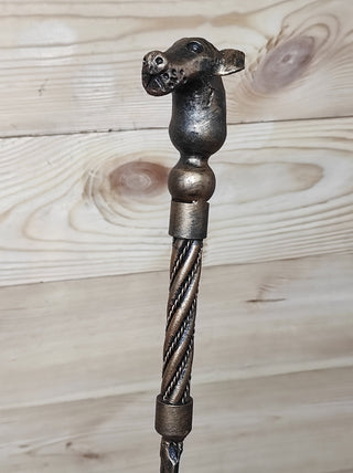 Forged Fireplace Tool Set: Handmade Dog Head Broom & Shovel
