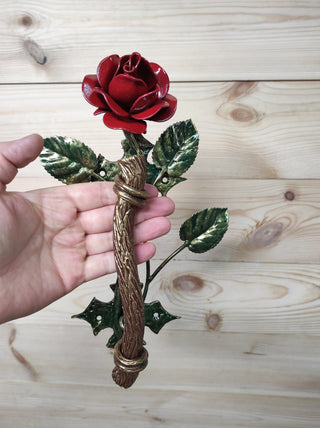 Hand Forged Rose Door Handle: Metal Flower Handle (13.38")