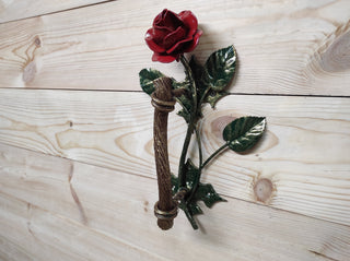 Hand Forged Rose Door Handle: Metal Flower Handle (13.38")