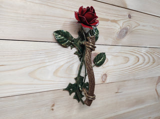 Hand Forged Rose Door Handle: Metal Flower Handle (13.38")