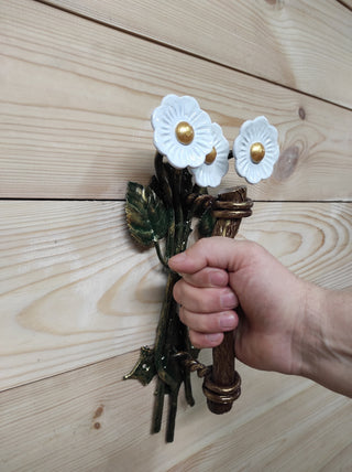 Hand Forged Daisy Flower Door Handle - Metal Floral Decor