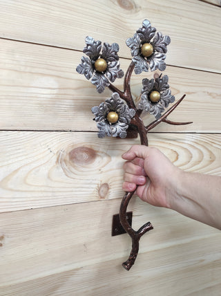 Hand Forged Flower Branch Door Handle: Metal Floral Decor