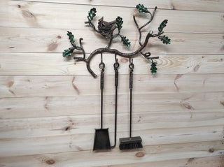 Hand Forged Fireplace Tools Set: Poker, Shovel, Broom