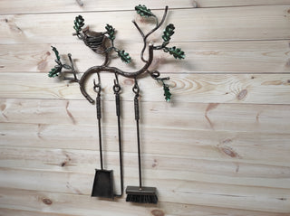 Hand Forged Fireplace Tools Set: Poker, Shovel, Broom