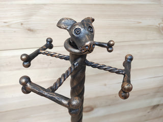 Hand Forged Fireplace Tool Set: Dog Decor, 4 Piece with Stand