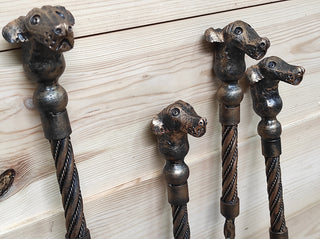 Hand Forged Fireplace Tool Set: Dog Decor, 4 Piece with Stand