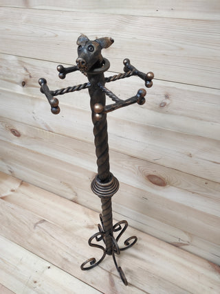Hand Forged Fireplace Tool Set: Dog Decor, 4 Piece with Stand
