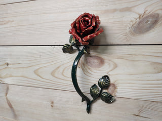 Hand Forged Rose Flower Door Handle - Metal Iron Hardware
