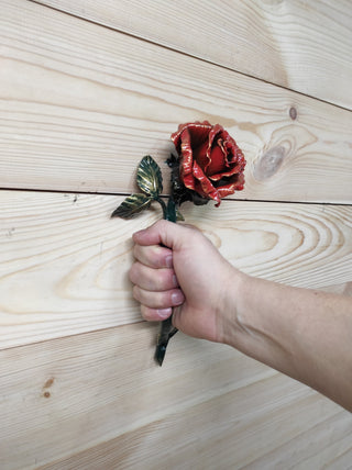 Hand Forged Rose Flower Door Handle - Metal Iron Hardware