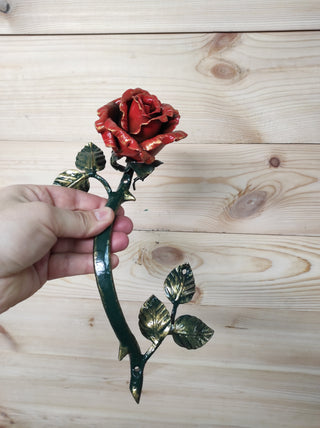 Hand Forged Rose Flower Door Handle - Metal Iron Hardware