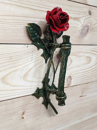 Hand Forged Rose Door Handle: Metal Flower Handle