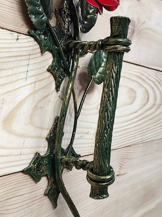 Hand Forged Rose Door Handle: Metal Flower Handle