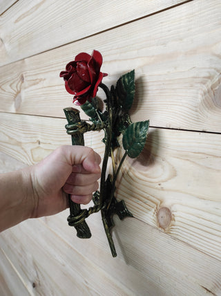 Hand Forged Rose Door Handle: Metal Flower Handle
