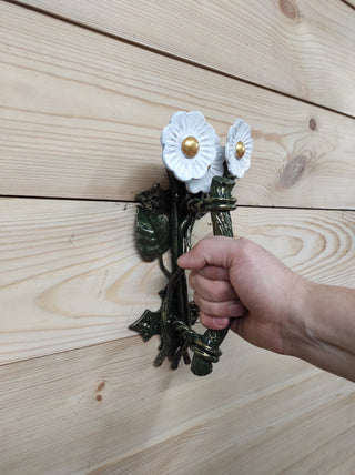 Hand Forged Daisy Door Handle: Metal Flower Handle