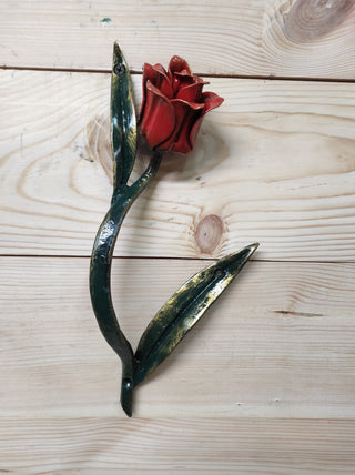 Hand Forged Tulip Door Handle: Metal Flower Handle (11.81")