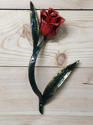Hand Forged Tulip Door Handle: Metal Flower Handle (11.81")