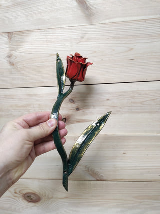 Hand Forged Tulip Door Handle: Metal Flower Handle (11.81")
