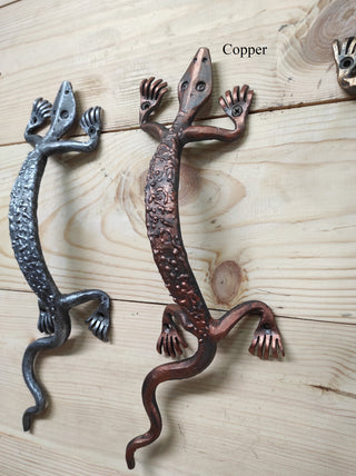 Hand Forged Lizard Door Handle: Metal Barn Door Pull