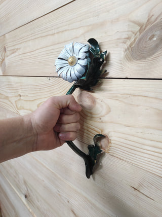 Hand Forged Daisy Door Handle: Metal Flower Handle