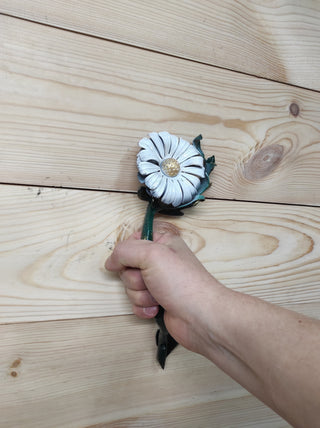 Hand Forged Daisy Door Handle: Metal Flower Handle