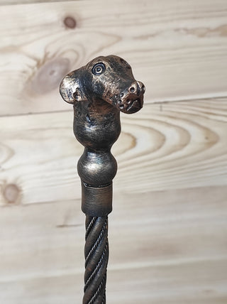 Hand Forged Fireplace Poker: Dog Head Handle, Camping Cookware