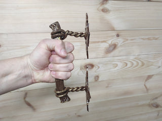 Hand Forged Barn Door Handle: Rustic Bronze Metal Hardware