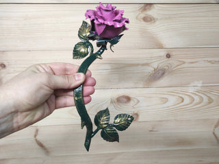 Hand Forged Pink Rose Door Handle: Metal Flower Pull