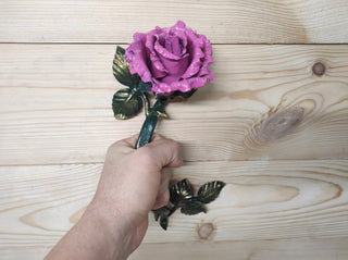 Hand Forged Pink Rose Door Handle: Metal Flower Pull