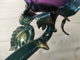 Hand Forged Pink Rose Door Handle: Metal Flower Pull