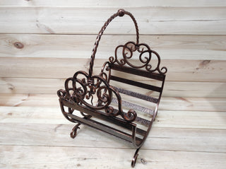 Hand Forged Wrought Iron Log Holder: Firewood Storage Basket