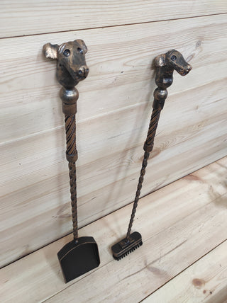 Forged fireplace tools set, 2 Pieces, Fireplace broom, Fireplace shovel, The Dogs